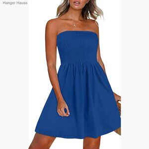 Strapless Boho Floral Sundress, Beach Cover Up, Knee Length, Ruched Back